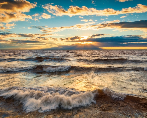 Lake Superior Sunset Waves Upper Peninsula Michigan