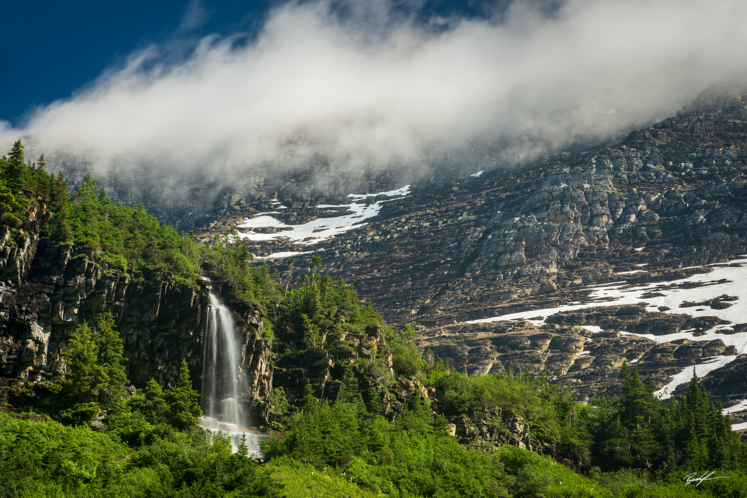 Mountain Waterfall Glacier National Park Montana