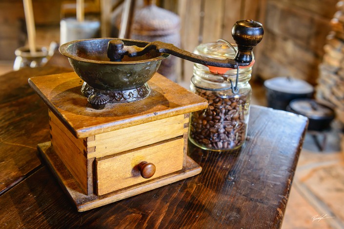 Coffee Grinder and Jar of Beans