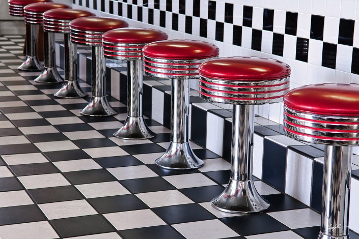 Diner Stools Checkerboard Floor