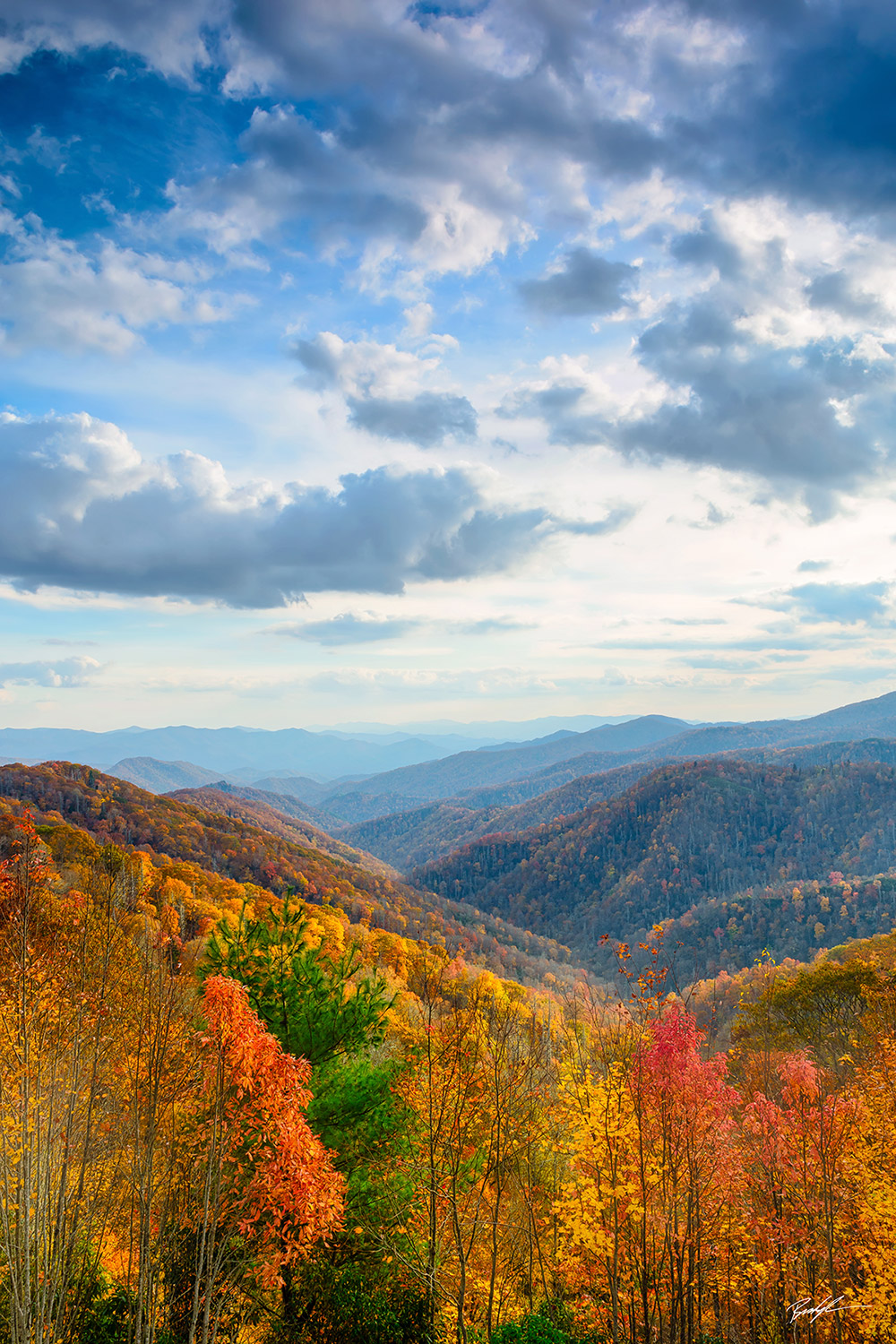 Autumn Ridges and Cloudy Sky, Smoky Mountain National Park, Tennessee