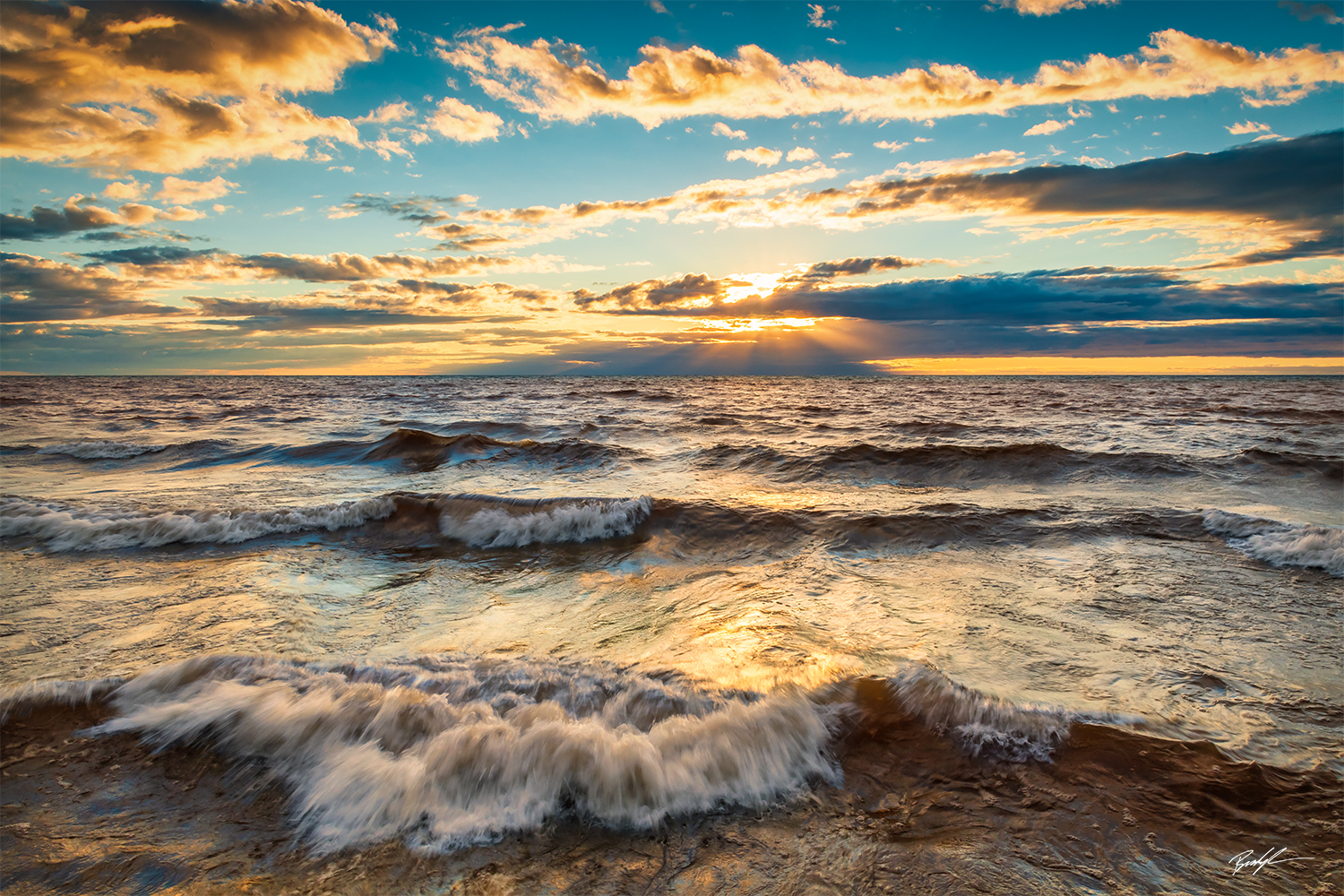 Lake Superior Sunset Waves Upper Peninsula Michigan